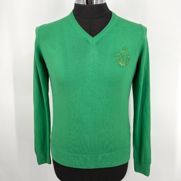 Pikeur Eskadron Equestrian V-neck Cotton‎ Sweater Green with Embroidered Crest M - Picture 2 of 7